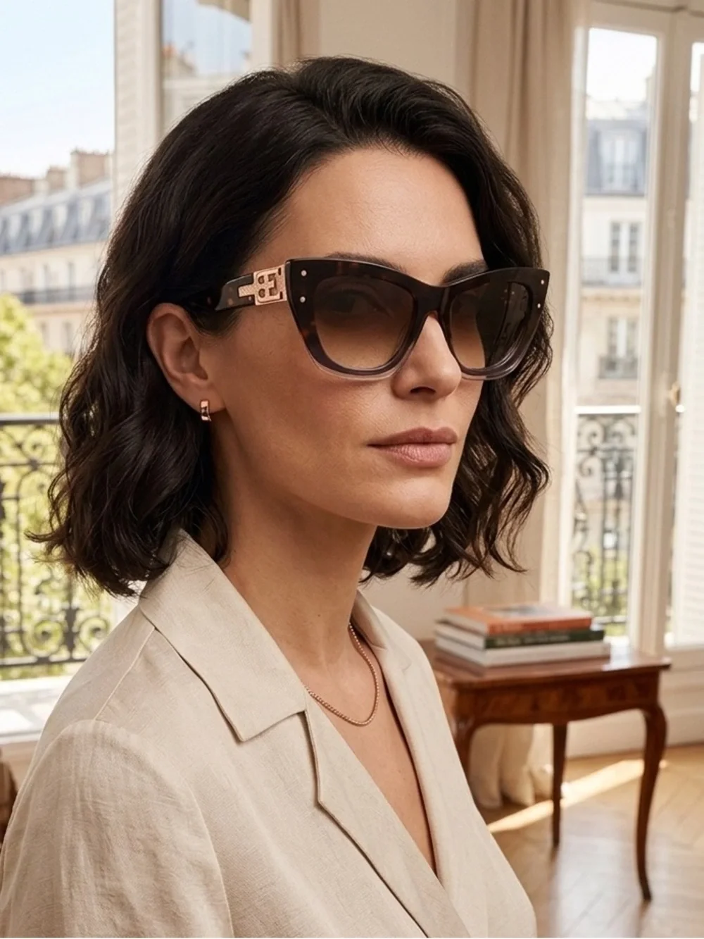 New BUGATTI 48L HAV Designer Brown Gradient Cat-Eye Sunglasses Authentic